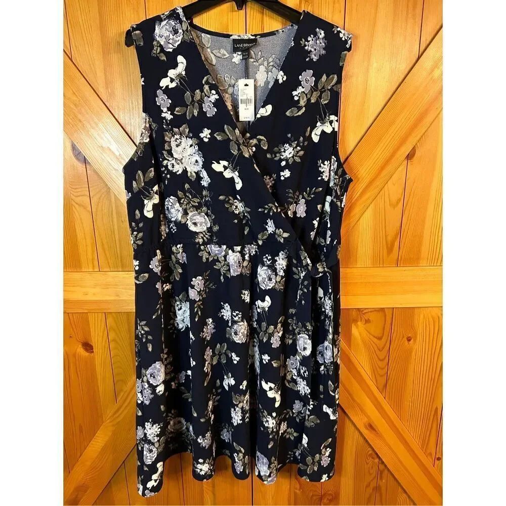 Lane Bryant Navy Blue Floral Faux Wrap Style Dress Size 18/20 nwt (4816)